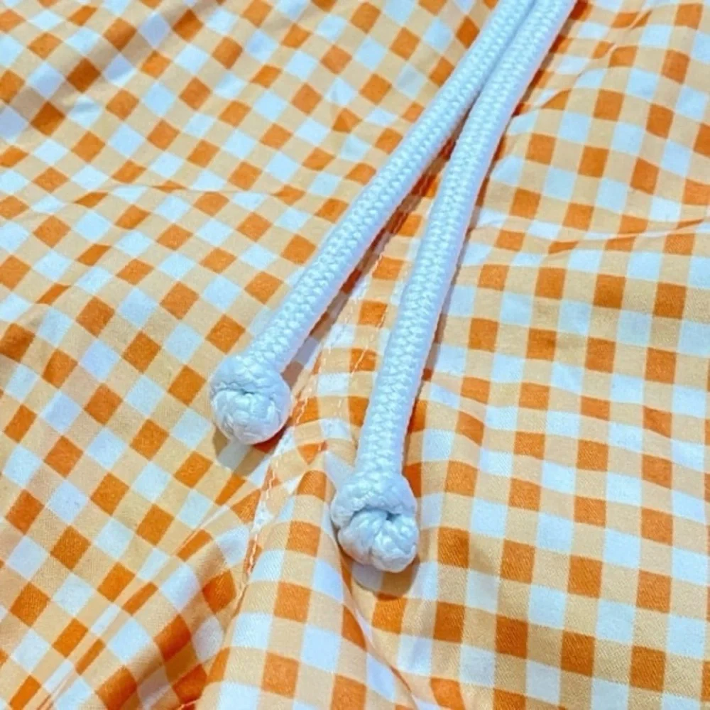 TailorByrd Mens Swim Trunks Large Orange White Gingham 6” Inseam Lined Pockets